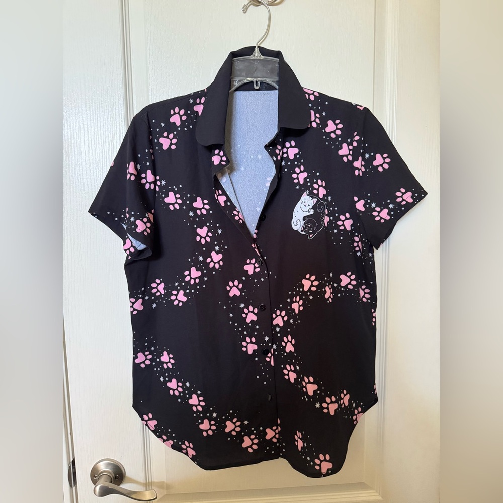Cat print cute as a button shirt